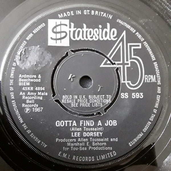 Lee Dorsey : Gotta Find A Job / Rain Rain Go Away (7", Single, 4 p)