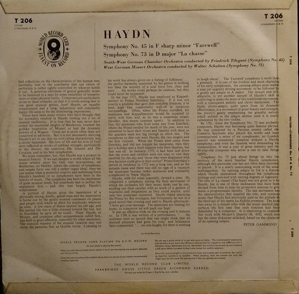 Joseph Haydn - Südwestdeutsches Kammerorchester, West German Mozart Orchestra : Symphony No. 45 / Symphony No. 73 (LP)