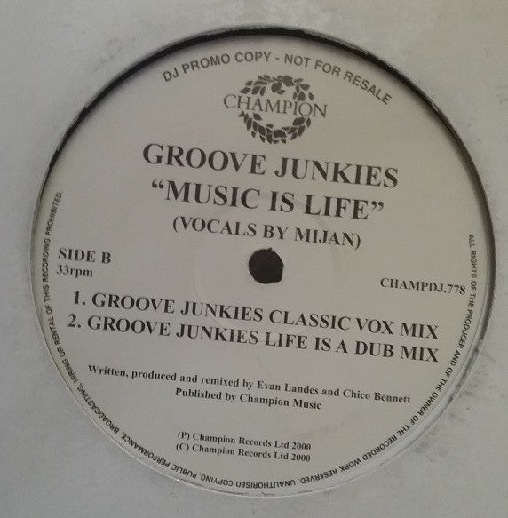 Groove Junkies : Music Is Life (2x12", Promo)