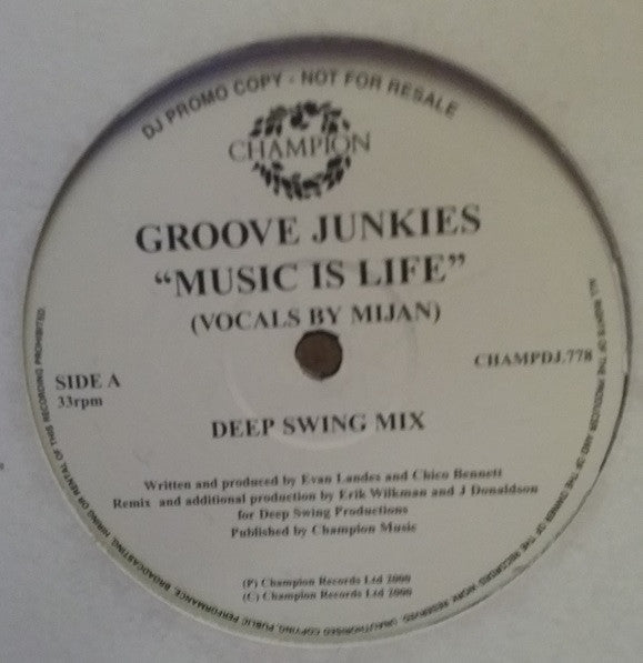 Groove Junkies : Music Is Life (2x12", Promo)