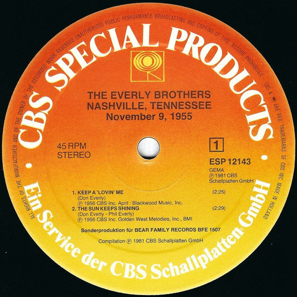 Everly Brothers : Nashville Tennessee, November 9, 1955 (12", EP, Comp)
