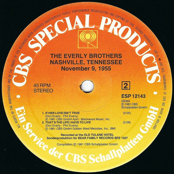 Everly Brothers : Nashville Tennessee, November 9, 1955 (12", EP, Comp)