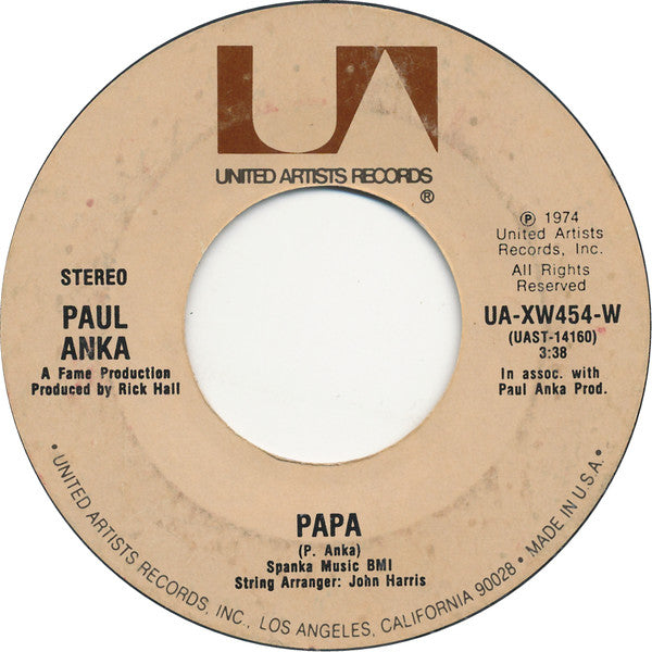 Paul Anka : (You're) Having My Baby / Papa (7", Single, Styrene, Pit)