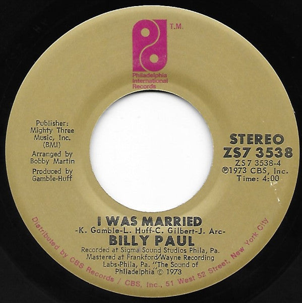 Billy Paul : Thanks For Saving My Life (7", Single, San)