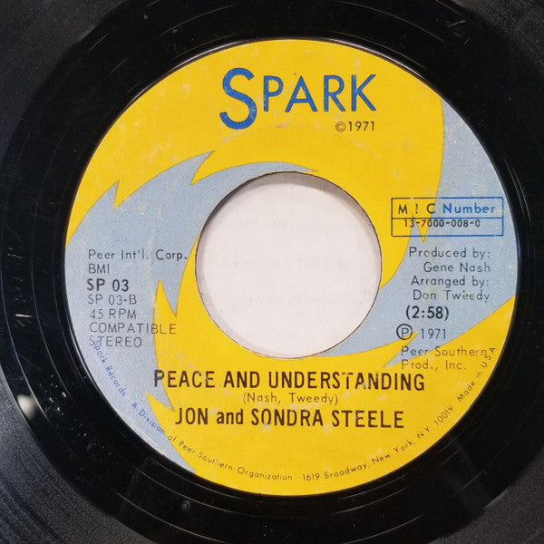 Jon And Sondra Steele : My Present / Peace And Understanding (7", Single, Promo)