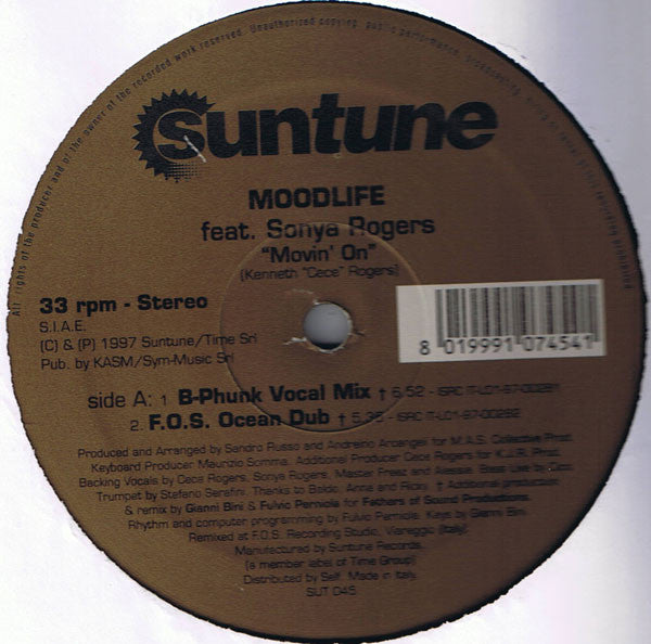 Moodlife Featuring Sonya Rogers : Movin' On (12")
