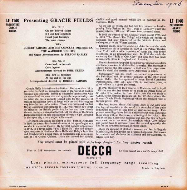 Gracie Fields : Presenting Gracie Fields (10")