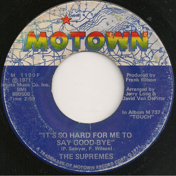 The Supremes : Touch / It's So Hard For Me To Say Goodbye (7", Single, Sup)