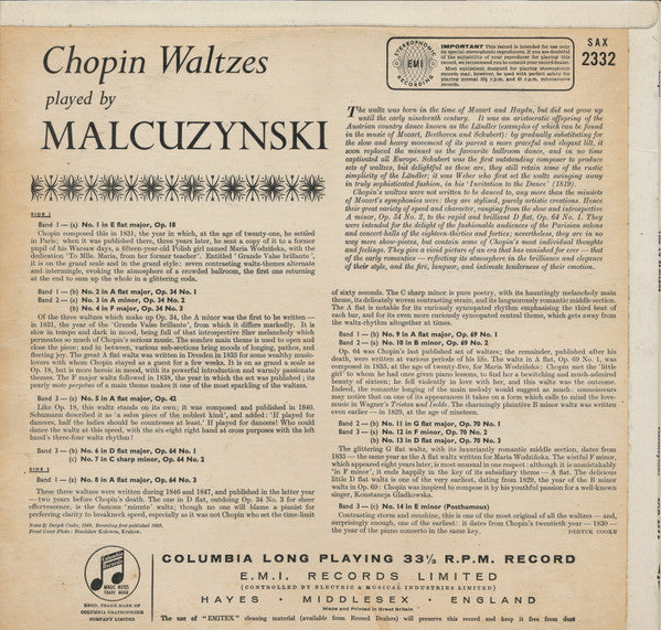 Frédéric Chopin, Witold Malcuzynsky : 14 Waltzes (LP)