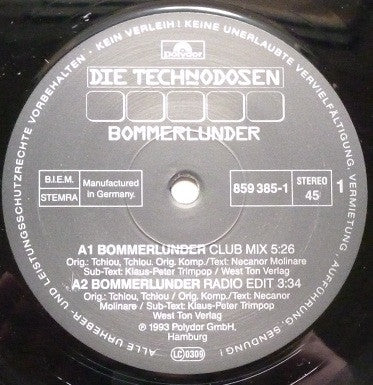Die Technodosen : Bommerlunder (12")