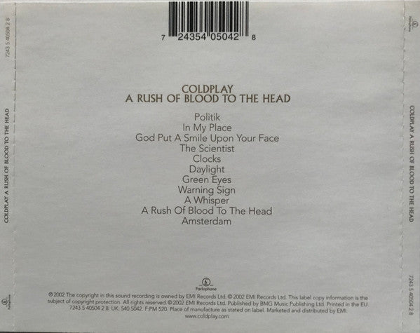 Coldplay : A Rush Of Blood To The Head (CD, Album)