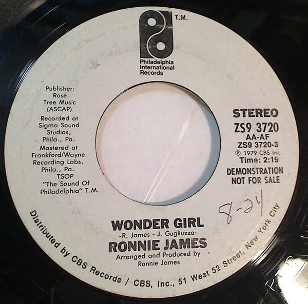 Ronnie James : Wonder Girl (7", Promo)