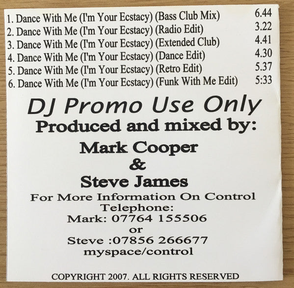 Control : Dance With Me [I'm Your Ecstasy] 2007 (CDr, Promo)