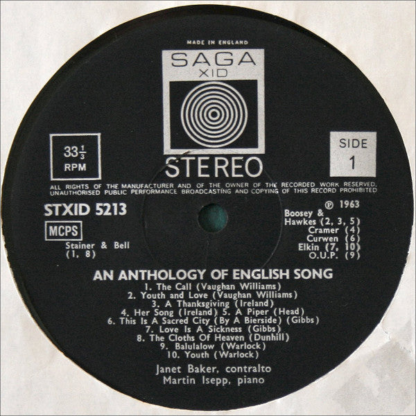 Janet Baker : An Anthology Of English Song (LP)