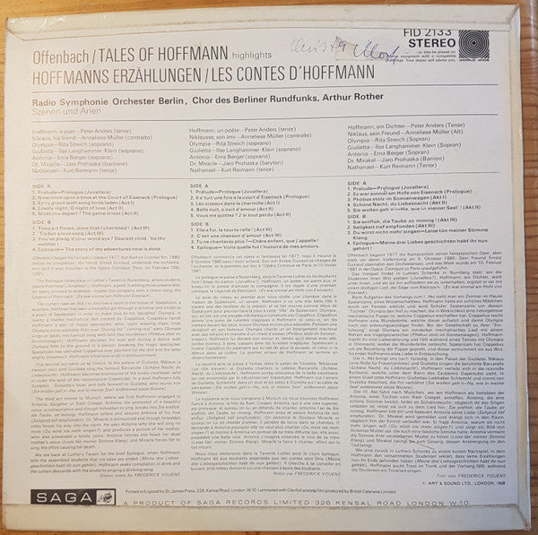 Jacques Offenbach - Peter Anders (2), Rita Streich, Erna Berger : Tales Of Hoffmann = Hoffmanns Erzählungen = Les Contes D'Hoffmann (LP)