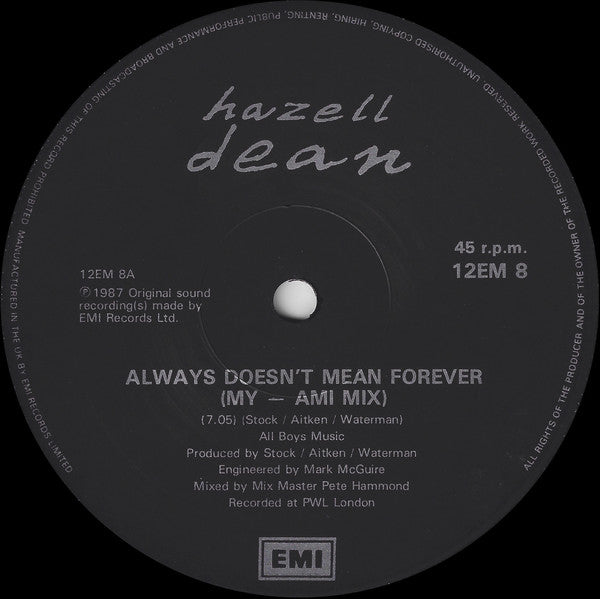 Hazell Dean : Always Doesn't Mean Forever (12", Single)