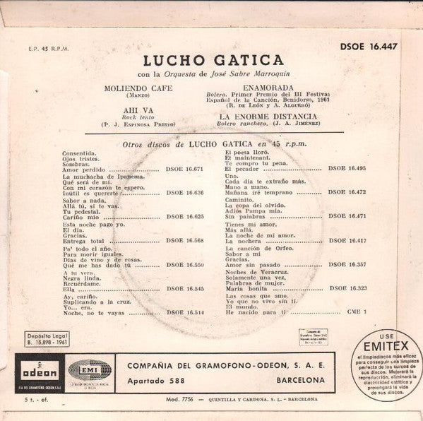 Lucho Gatica : Moliendo Café / Ahí Va / Enamorada / La Enorme Distancia (7", EP)