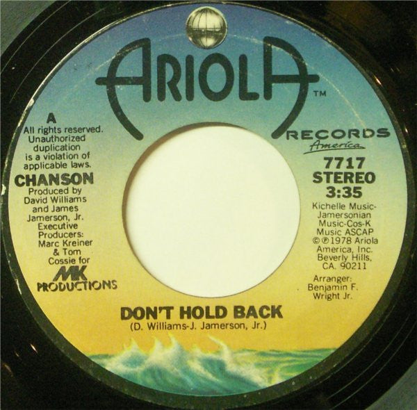 Chanson : Don't Hold Back (7", Single, Styrene, Pit)