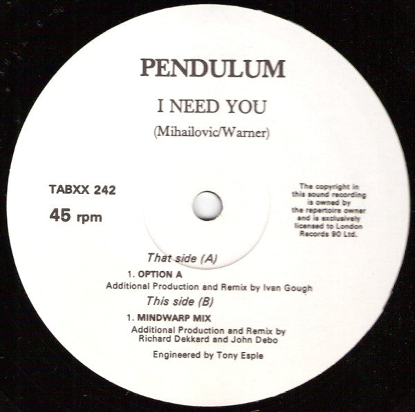 Pendulum : I Need You (12")