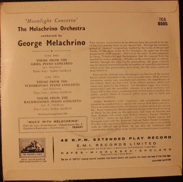 The Melachrino Orchestra Conducted By George Melachrino : Moonlight Concerto (7", EP)