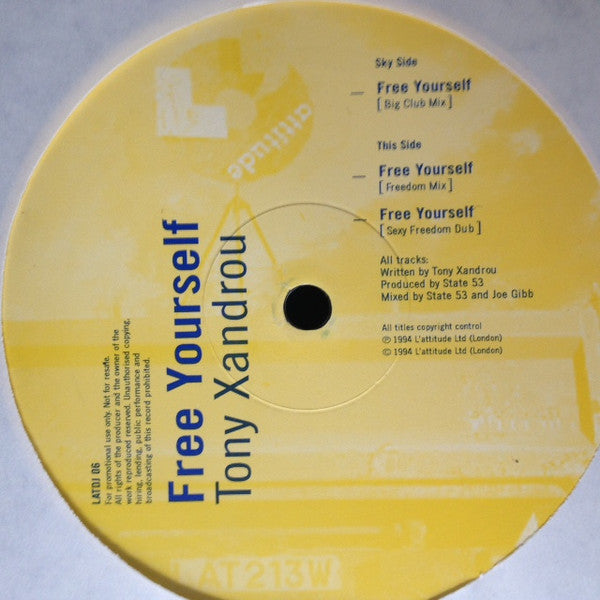 Tony Xandrou : Free Yourself (12", Promo)