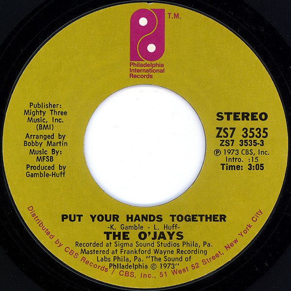 The O'Jays : Put Your Hands Together (7", Single, Styrene)