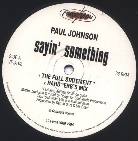 Paul Johnson (2) : Sayin' Something (12")