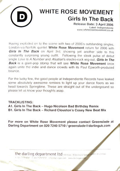 White Rose Movement : Girls In The Back (12", W/Lbl, Sti)