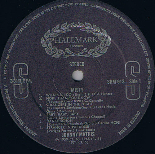 Johnny Mathis : Misty (LP, Comp)