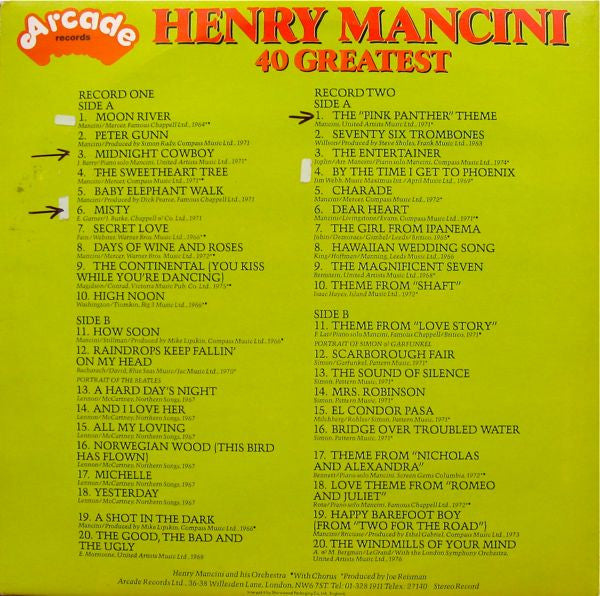 Henry Mancini : 40 Greatest (2xLP, Comp)