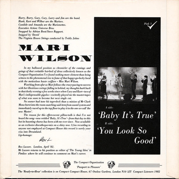 Mari Wilson : Baby It's True (7", Single)