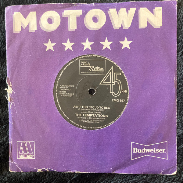The Temptations : Ain't Too Proud To Beg / Ball Of Confusion (That's What The World Is Today) (7", Bud)
