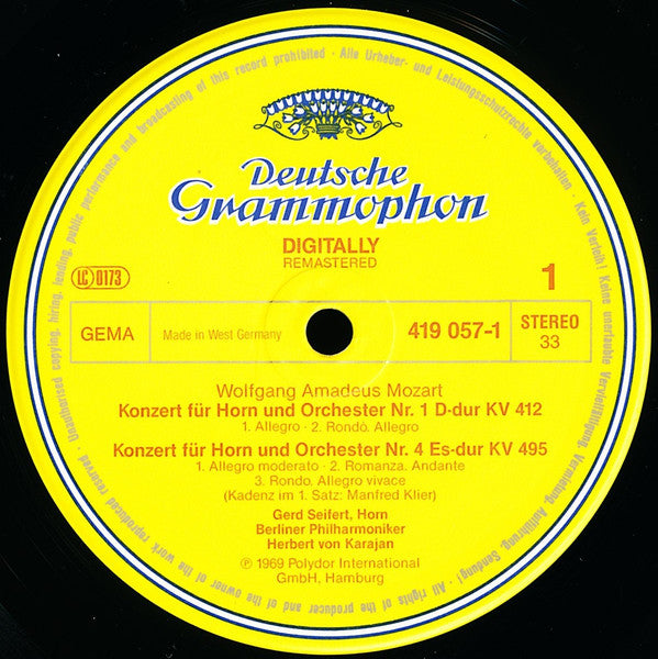 Wolfgang Amadeus Mozart : 4 Horn Concertos - Konzerte Für Horn Und Orchester (LP, RE, RM)