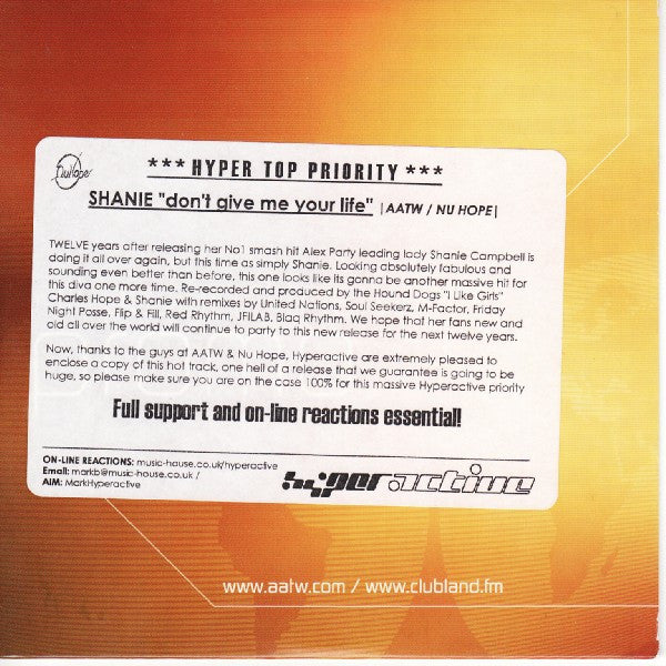 Shanie : Don't Give Me Your Life '06 (CDr, Promo, Car)