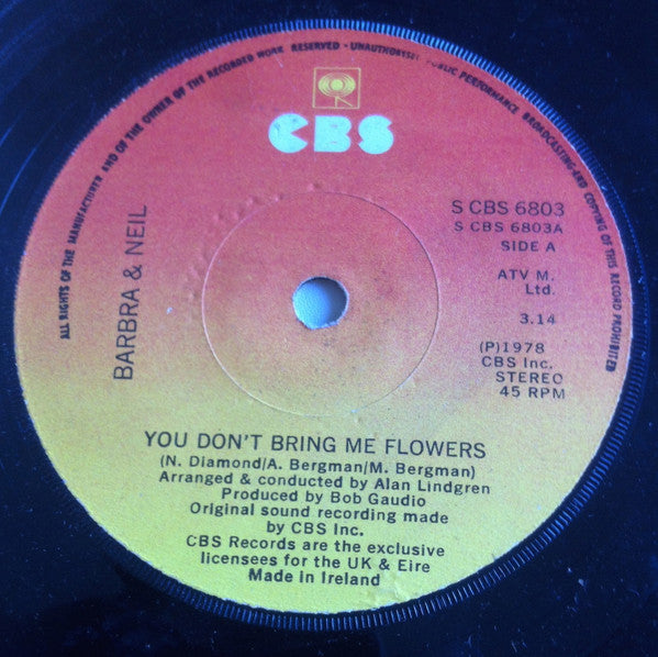 Barbra Streisand - Neil Diamond : You Don't Bring Me Flowers (7", Single)