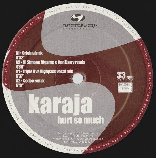 Karaja : Hurt So Much (12", Promo, TP)