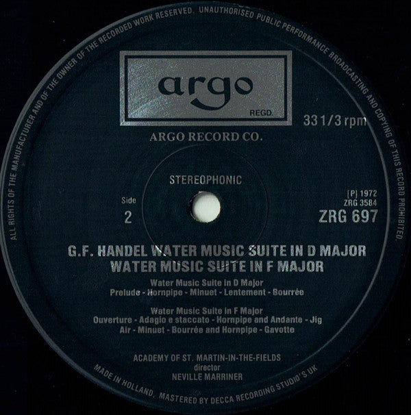 Georg Friedrich Händel, The Academy Of St. Martin-in-the-Fields, Sir Neville Marriner : Music For The Royal Fireworks / Water Music (LP, RE)