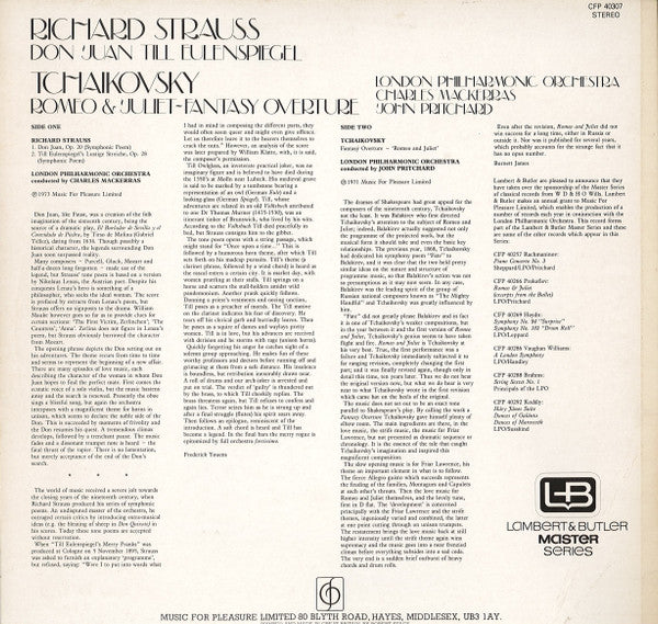 London Philharmonic Orchestra Conducted By Sir Charles Mackerras And John Pritchard : Don Juan / Till Eulenspiegel / Romeo And Juliet - Fantasy Overture (LP)