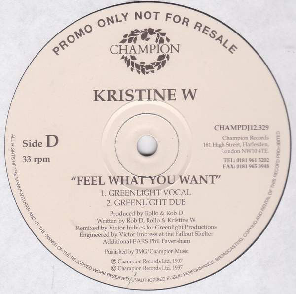 Kristine W : Feel What You Want (6x12", Promo)