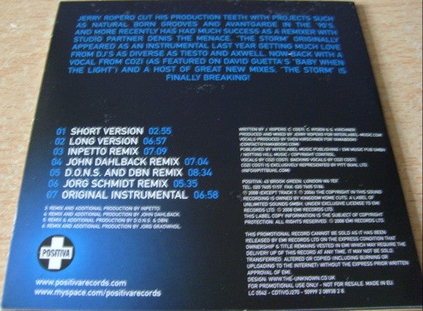 Jerry Ropero Ft. Cozi : The Storm (CD, Promo)