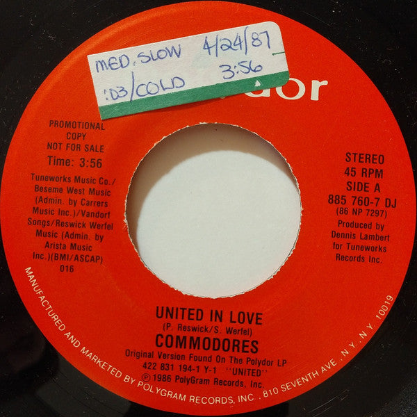 Commodores : United In Love (7", Promo)