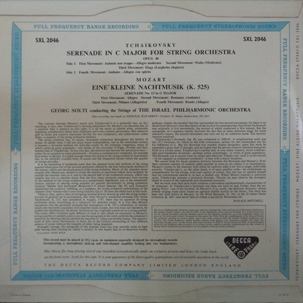Mozart*, Tchaikovsky*, Solti*, Israel Philharmonic Orchestra : Eine Kleine Nachtmusik / Serenade For Strings (LP)