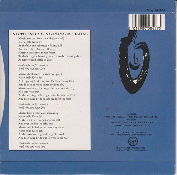 Tim Finn : No Thunder, No Fire, No Rain (7", Single)