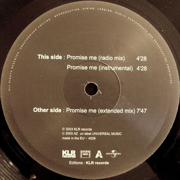 Bel Amour : Promise Me (12", Promo)