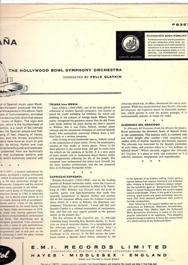 The Hollywood Bowl Symphony Orchestra Conducted By Felix Slatkin : España (LP, Album, Mono)