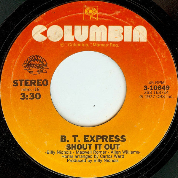 B.T. Express : Shout It Out / Ride On B.T. (7", Styrene, Ter)