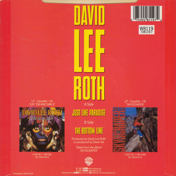 David Lee Roth : Just Like Paradise (7", Single)