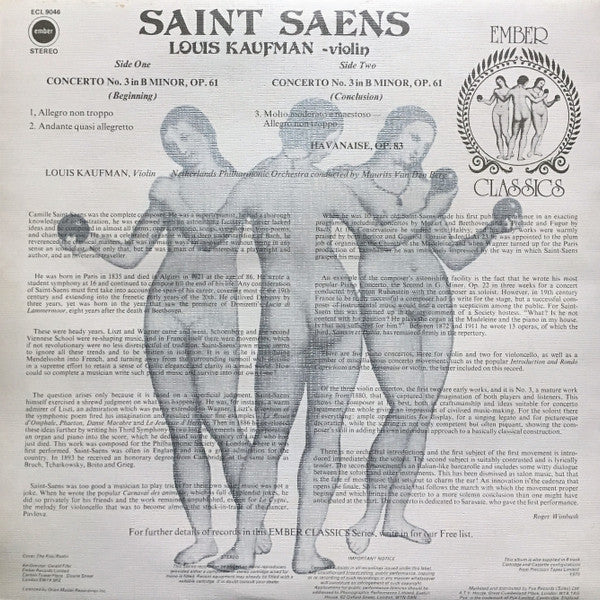 Camille Saint-Saëns, Louis Kaufman : Concerto No.3 In B / Havanaise (LP, Album)