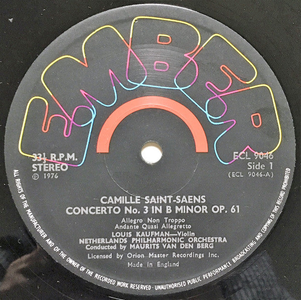 Camille Saint-Saëns, Louis Kaufman : Concerto No.3 In B / Havanaise (LP, Album)