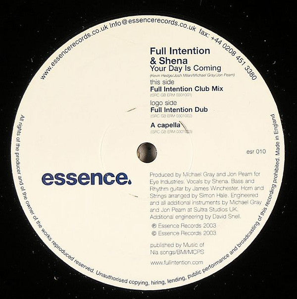Full Intention & Shena : Your Day Is Coming (12")